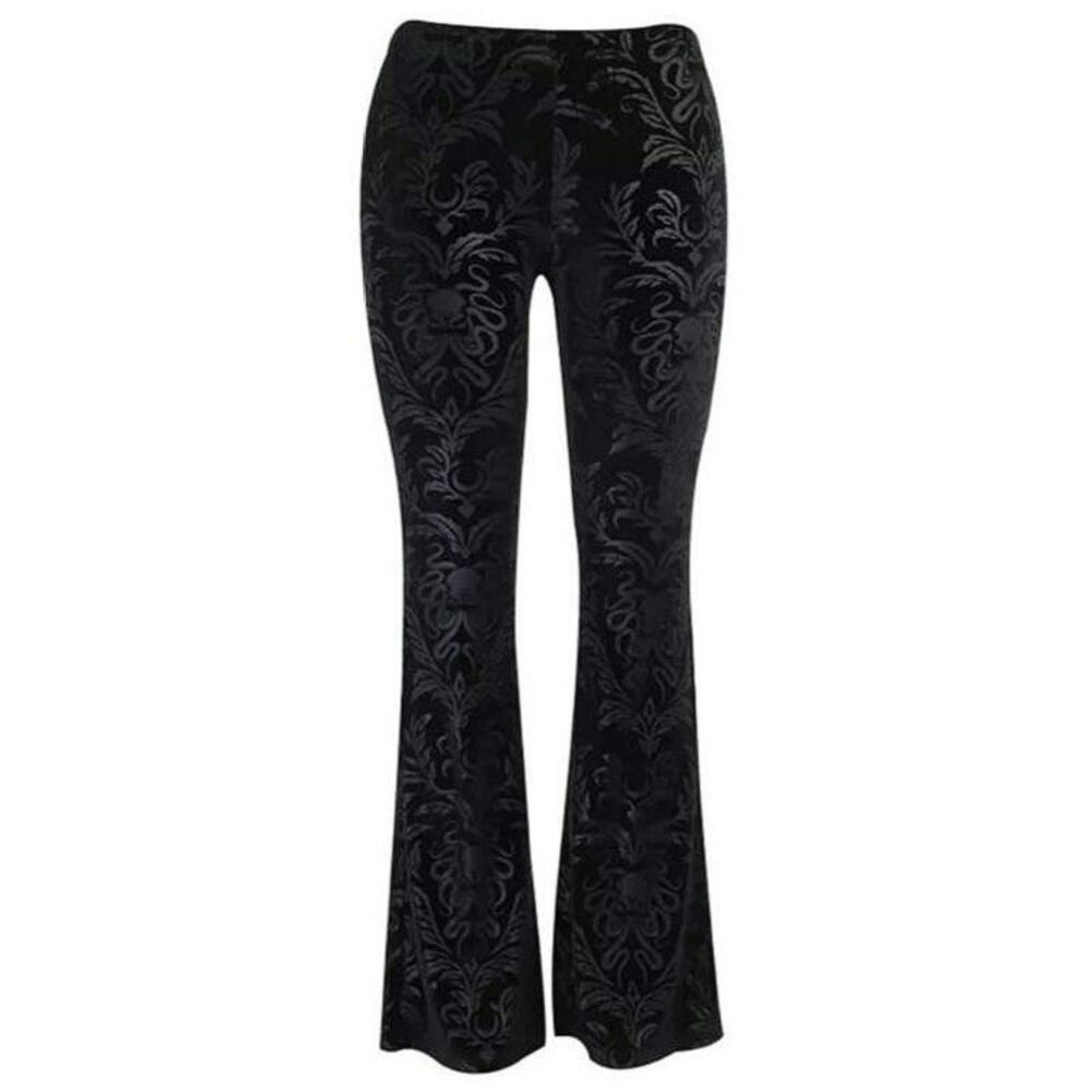NWT Large Black Velour Damask Brocade Goth Cthulhu Flares - Picture 4 of 12